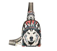 KLL Trendy Tribal Style Husky Dog crossbody bags anti-theft fanny pack cross body for travel