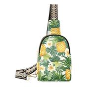 KLL Trendy Tropical Pineapple Golden Yellow Green Palm Leaves Flower bag for girls anti-theft small cross body bag for hiking