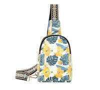 KLL Trendy Tropical Style Flower Palm Tree Leaves Yellow and Blue crossbody bag men cute sling bag for women for day pack