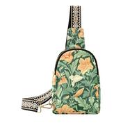 KLL Trendy Vintage Orange Lily Flower Green Leaves William Morris Style body fanny packs sturdy travel cross body bag for day pack