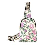 KLL Trendy Vintage Pink Flowers Green Leaves William Morris Style sling bag crossbody waterproof crossbody bags for women for travel