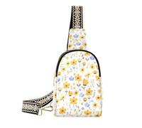 KLL Trendy Yellow Little Fresh Flower Bloom sling bags crossbody lightweight leather fanny pack crossbody for travel