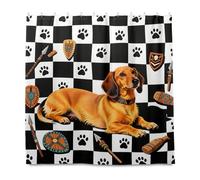 KLL Tribal Style Dachshund Dog Black Paw Print Decorative Cloth Water Proof Bathroom Curtain with Hook Polyester Resistant Washable Tub Shower Curtain Liner for Western Bathroom Fall Decor Halloween