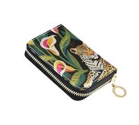 KLL Tribal Style Leopard and Calla Lily Leather Credit Card Wallet for Men with 9 Cards Slot RFID Blocking Card Holder Men with Zipper