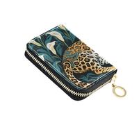 KLL Tribal Style Leopard White Calla Lily Leather Credit Card Holder Wallet with Cion Purse RFID Blocking Men Card Holder with Zipper