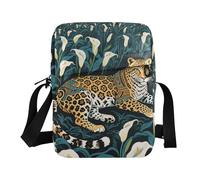 KLL Tribal Style Leopard White Calla Lily messenger bag for women crossbody Vegan Leather mens shoulder bag Travel Handbag For Travel