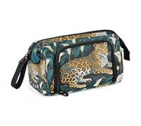 KLL Tribal Style Leopard White Calla Lily Pencil Bags Large Capacity Slot Pencil Case Portable for Preppy Cosmetics