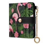 KLL Tropical Flamingos Palm Leaves Flowers Vibrant Pink Women's Folding Wallet With Card Slots Fancy PU Leather Wallet for Woman Girl
