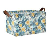 KLL Tropical Floral Blue Yellow Decorative Foldable Baskets with Handles Foldable Organizer Bins for Laundry Storage, Bedroom, Living Room 2 Pack bandejas decorativas para ba?o