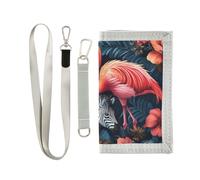 KLL Tropical Jungle Wild Animals Flamingos Trifold Card Wallets for Men for Womans Cool Casual Travel Wallet for Men with Lanyard
