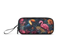 KLL Tropical Jungle Wild Animals Nylon Teen Pencil Bag High Capacity Big Pencil Case with Zipper Stationery for Office Women