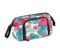 KLL Tropical Leaves Red Hibiscus Flowers Starfish Hawaiian Style Pencil Case Organizer Large Capacity Storage Bag with Slot for Teen Boys Kindergarten