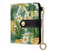 KLL Tropical Pineapple Golden Yellow Green Palm Leaves Flower Ladies Cute Foldable Wallet Cute Premium PU Leather Wallet for Woman Girl