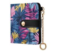 KLL Tropical Style Palm Tree Leaves Pink and Blue Ladies PU Leather Bifold Wallet Fancy PU Leather Card Wallet for Women Boys Girls