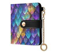 KLL Unique Rainbow Dragon Scales Glittering Ladies Bifold Wallet Convenient Everyday PU Leather Wallet for Women Boys Girls