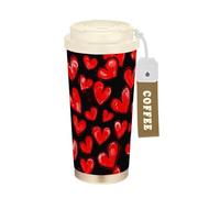 KLL Valentine Hearts Black Red Stainless Steel Travel Tumblers For Coffee With Lid designed Togo Coffee Mug For Hot And Cold 17 oz Spill Proof