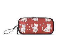 KLL Valentine Savannah Cats Red Nylon Pencil Bags for School Big Capacity Big Zipper Pencil Case Stationery Organizer for Middle School Adults