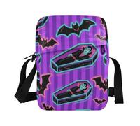 KLL Vampire Tomb Bats Purple cute messenger bag Vegan Leather mens crossbody Travel Shoulder Hand Bags