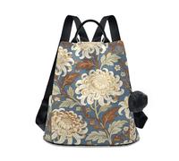 KLL Vintage Chrysanthemum William Morris Fashion backpacks for girls multipurpose work backpack for women for Travel, Work, Everyday with Pom-pom keychain