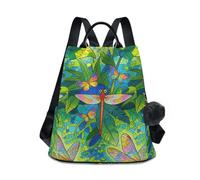 KLL Vintage Dragonfly Plant Fashion womens backpack purse lightweight backpack purses for women for Daily College Shopping with Pom-pom keychain