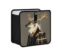 KLL Vintage Grey Reindeer Hanging Foldable Tiny Trash can Hanging can with lid and Storage Organizer bin for SUV, Truck & Minivan