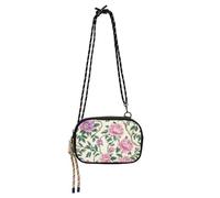 KLL Vintage Pink Flowers Green Leaves William Morris Style Anti Theft Crossbody Bag Women Trendy with Credit Card Slots Over The Shoulder Purse Go shopping