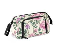 KLL Vintage Pink Flowers Green Leaves William Morris Style Pen Case Large Capacity Case Pencil Holder Portable for Man College