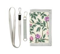 KLL Vintage Pink Flowers Green Leaves William Morris Style Trifold Wallets for Men Money Clip Cool Gifts Minimalist Lighweight Men's Wallet with Lanyard