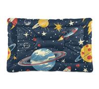 KLL Vintage Rockets Planets Washable Pet Bed Mat Soft Comfortable Anti-Slip Bottom Pet Bed for Medium/Large Dogs 24" x 18"