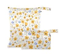 KLL washable clothes bag 2 Pack diaper bag essential items with handles for yoga, bathing (Yellow Little Fresh Flower Bloom)