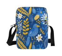 KLL Watercolor Animal Blue Bird Flower messenger bags for women Vegan Leather crossbody bag men Shopping Handbag For Travel