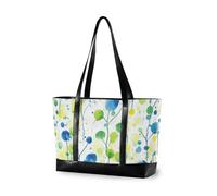 KLL Watercolor Art Leaves Blue Green modern computer bags for laptops with zipper womens tote Large Handbag for gym with diaper estuche para laptop 14 pulgadas