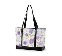 KLL Watercolor Purple FLOWER Green Leaves classy laptop purse with zipper large tote bag Large Handbag for ladies with lunch bolsos secret para mujeres