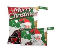 KLL waterproof bag for swimsuit 2 Pack travel essentials for baby with handles for beach, beach (Merry Christmas Santa Claus Red Green)