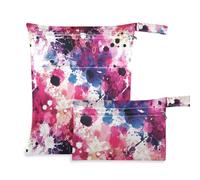 KLL waterproof bags for wet 2 Pack travel essentials for babies with handles for beach, pool (Watercolor Abstract Splash-ink Red Purple)