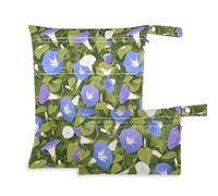 KLL waterproof wet diaper bag 2 Pack travel essentials for babies with handles for beach, travel (Light Blue Purple Morning Glories Green Background)