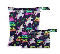 KLL waterproof wet dry bag for breast pump parts 2 Pack diaper bag essential items with handles for beach, gym (Merry Christmas White unicorns)