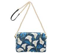 KLL White and Blue Calla Lilies Fashion Crossbody Bags For Women Vegan Leather Cross Body Purse Waterproof Lady Shoulder Handbags