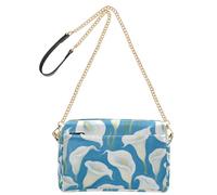 KLL White and Blue Calla Lilies Fashion Small Crossbody Bag For Women Vegan Leather Womens Cross Body Purses Zip Shoulder Handbag