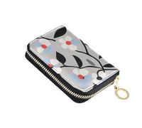 KLL White and Blue Flora Pattern Minimalist Style Gray Leather rdfi Credit Card Wallet Women with Cion Purse RFID Blocking Credit Card Book with Zipper