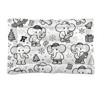 KLL White Elephants Snowflake Black and Christmas Washable Dog Sleeping Mattress Soft Anti-Slip Pet Kennel Beds for Large Jumbo Medium Small Dogs 24" x 18"