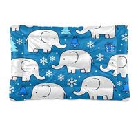 KLL White Elephants Snowflake Blue Christmas Washable Pet Mattress Non-Slip Soft Comfortable Kennel Pad for Large Jumbo Medium Small Dogs 24" x 18"