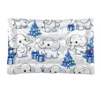 KLL White Elephants Snowflake Blue Purple Christmas Washable Dog Sleeping Mattress Non-Slip Soft Comfortable Cat Kennel Crate Pad for Medium/Large Dogs 24" x 18"
