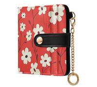 KLL White Flower Red Country Fashion Ladies Slim Foldable Wallet Cute Compact PU Leather Wallet for Men Women Travel
