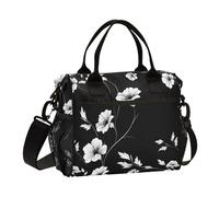 KLL White Flower Silhouette Adjustable Insulated Tote with Shoulder Strap Big Lunch Bags for Women for Travel Porta comidas para Lunch