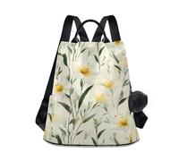 KLL White Lily Flowers Fashion laptop backpack Anti-theft backpack for women lightweight for Daily College Shopping with Pom-pom keychain