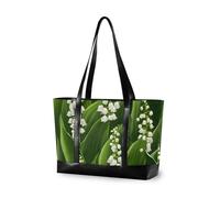 KLL White Lily Of The Valley Beauty Summer Flowers simple work tote bag for women with zipper bag 14 inch Large Handbag for teacher with diaper bolsos secret para mujeres