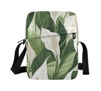 KLL White Peace Lily Flowers Green Leaves Minimalist Style crossbody messenger bag Vegan Leather over the shoulder bags for men Travel Handbag For Travel