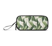KLL White Peace Lily Flowers Green Leaves Minimalist Style Nylon Big Pencil Bags Big Capacity Pencil Case Organizer Stationery Organizer for College Women