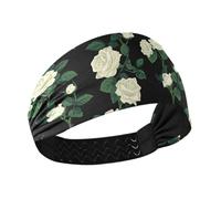 KLL White Roses Elegant Black no slip baseball headband Stretchy sweat bands for head for Gym hiking Volleyball